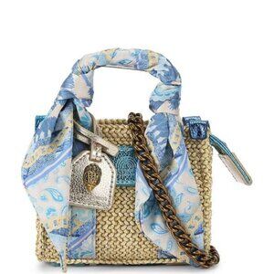 Nwt Kurt Geiger London Micro Southbank Raffia Scarf Tote Bag - Beige